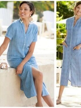 Soft Surroundings Light Blue Linen Blend Midi Dress